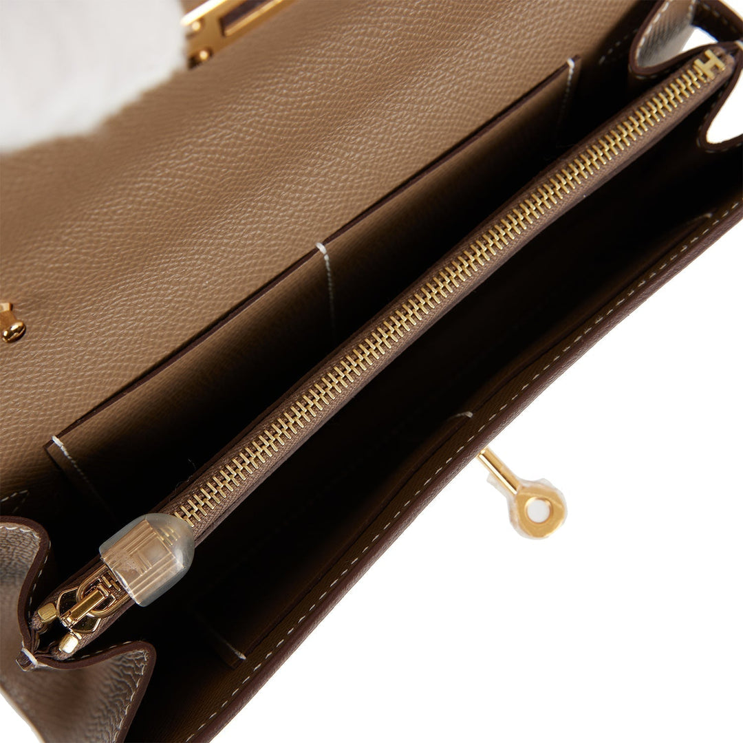 Top quality Hermes Kelly Wallet To Go Etoupe Epsom Gold Hardware