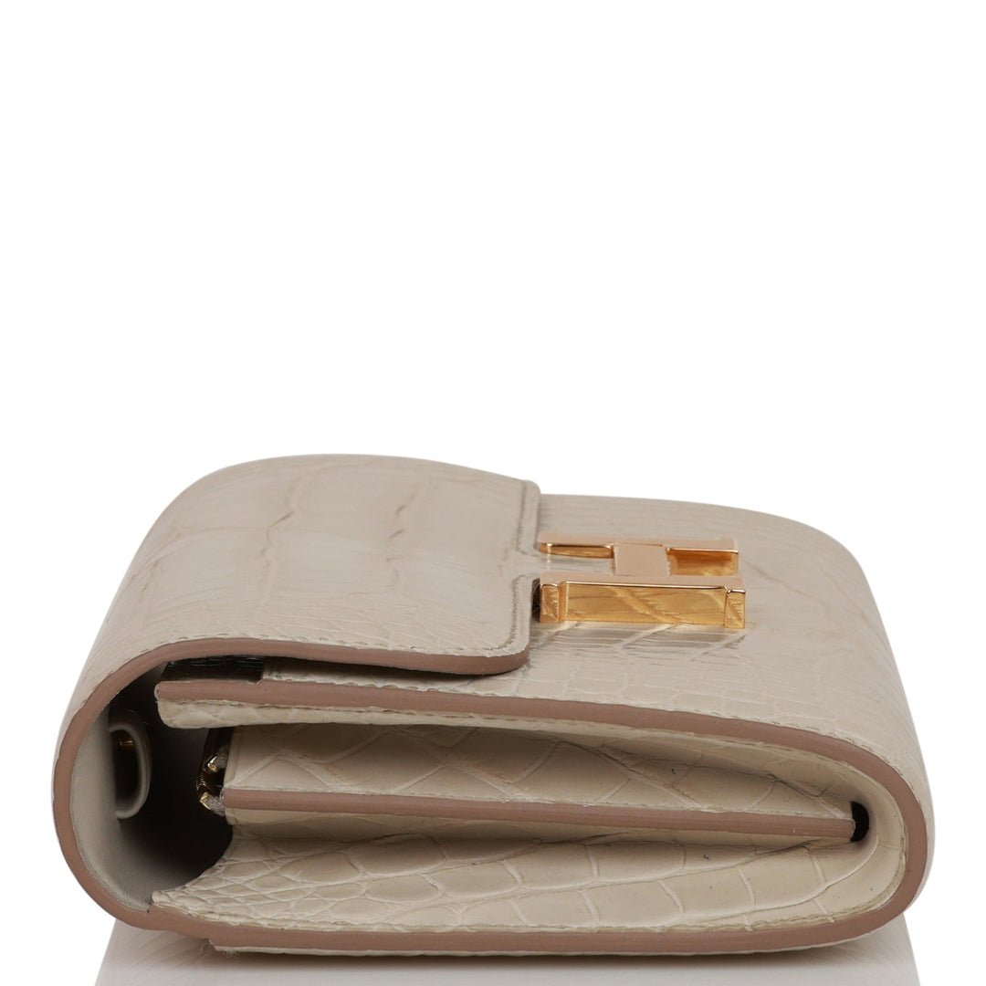 Top quality Hermes Constance Wallet To Go Beton Matte Alligator Gold Hardware