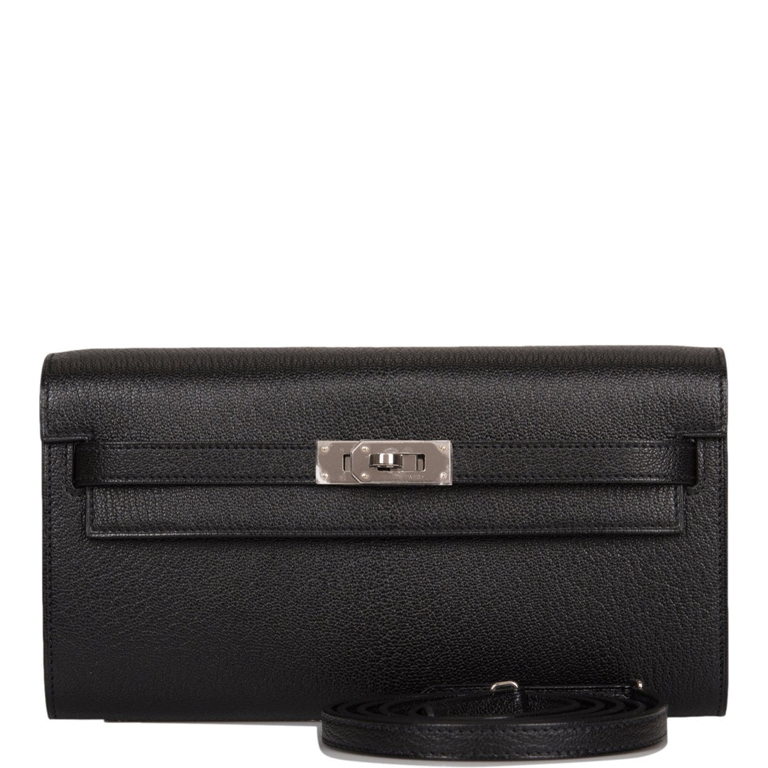 Top quality Hermes Kelly Wallet To Go Black Chevre Palladium Hardware