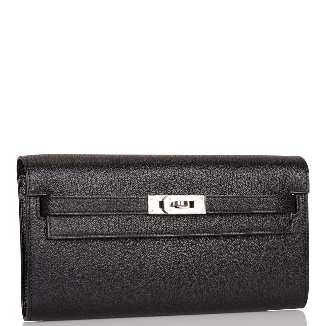 Top quality Hermes Kelly Wallet To Go Black Chevre Palladium Hardware
