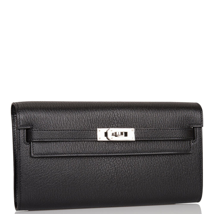 Top quality Hermes Kelly Wallet To Go Black Chevre Palladium Hardware