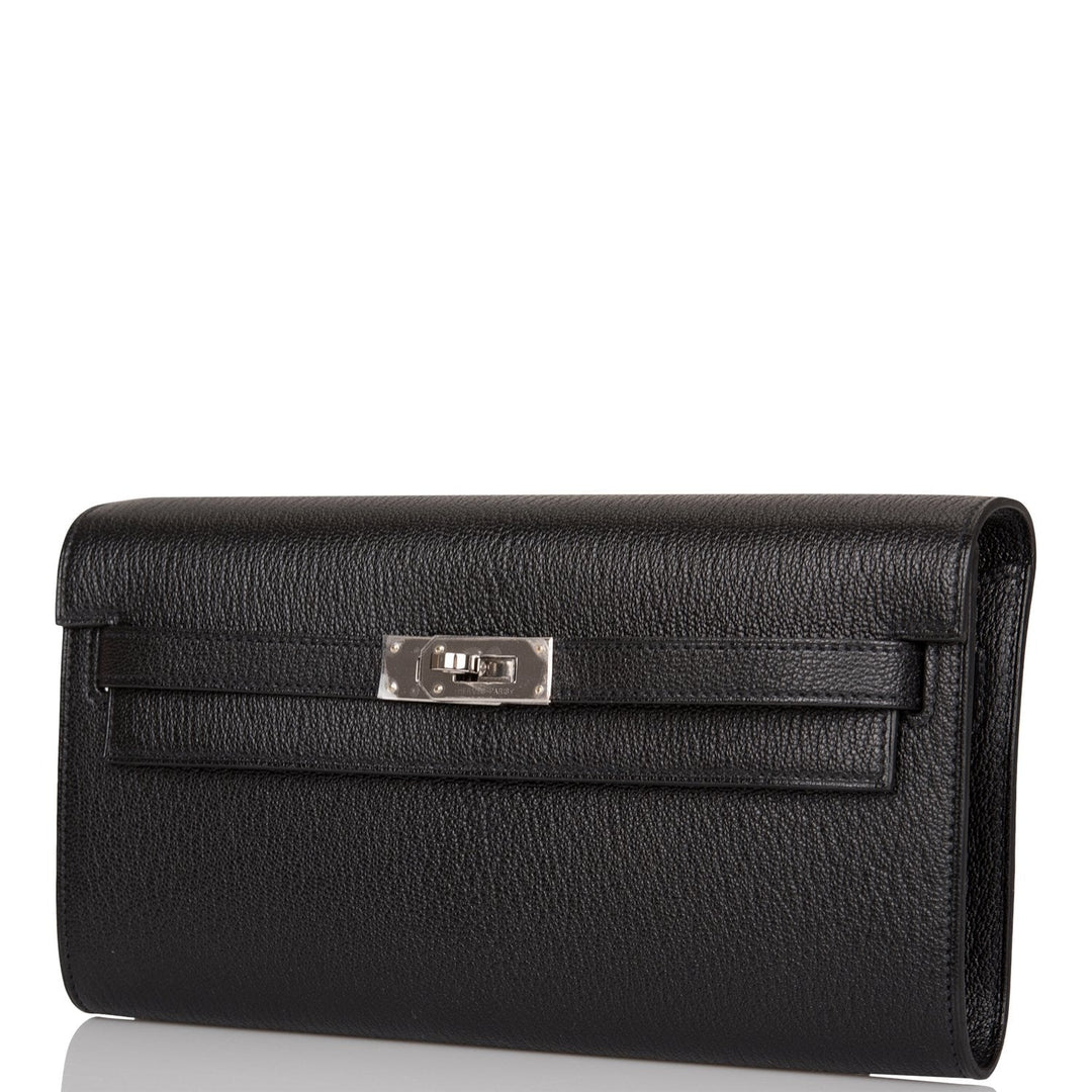 Top quality Hermes Kelly Wallet To Go Black Chevre Palladium Hardware