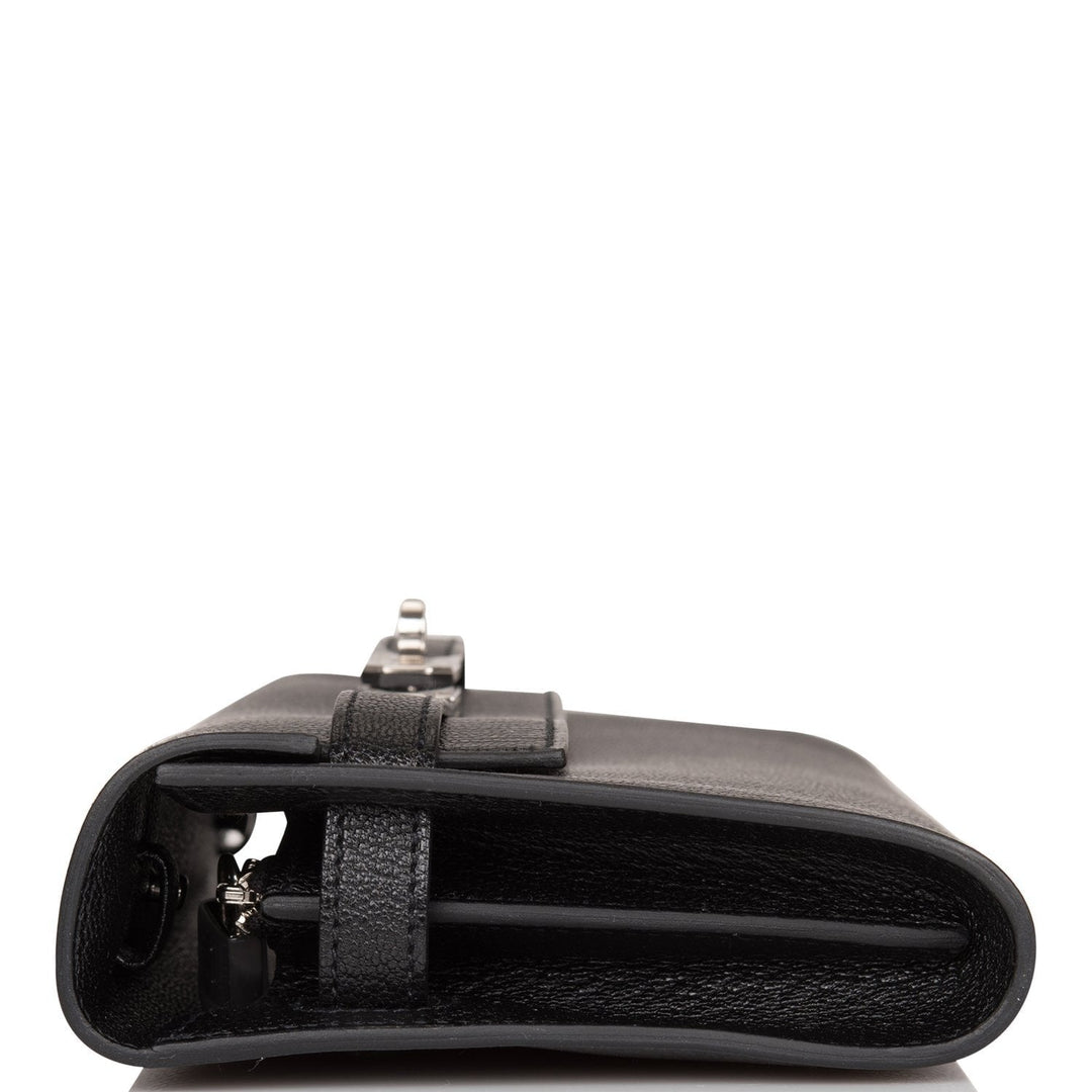 Top quality Hermes Kelly Wallet To Go Black Chevre Palladium Hardware