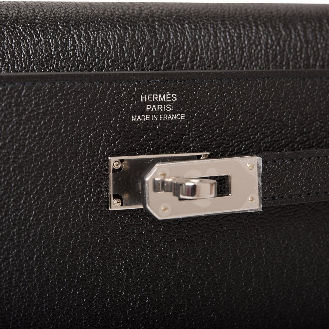 Top quality Hermes Kelly Wallet To Go Black Chevre Palladium Hardware