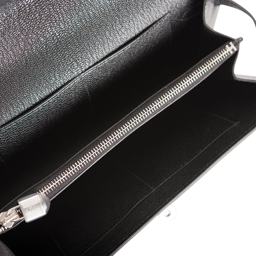 Top quality Hermes Kelly Wallet To Go Black Chevre Palladium Hardware