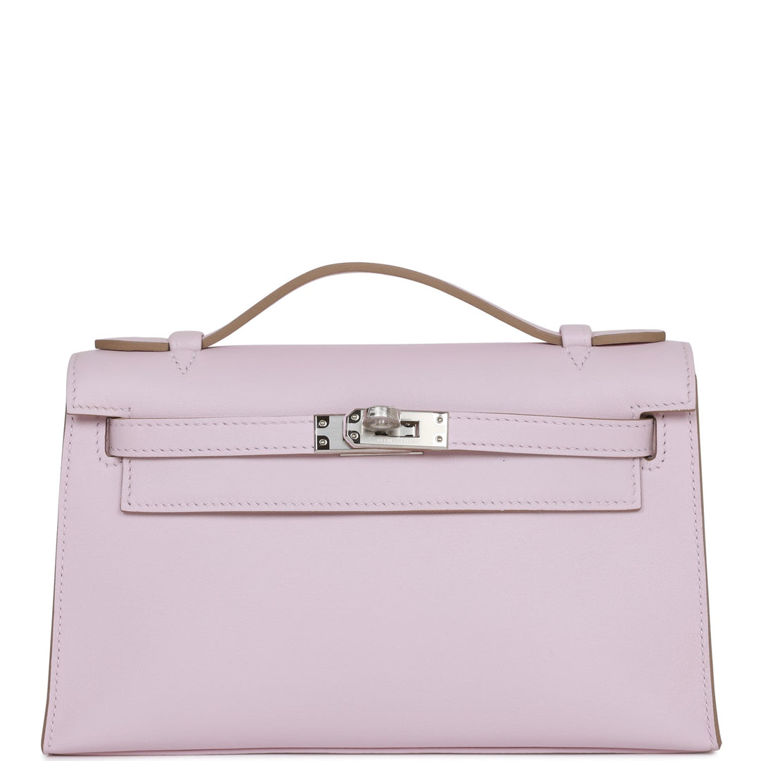 Top quality Hermes Kelly Pochette Mauve Pale Swift Palladium Hardware