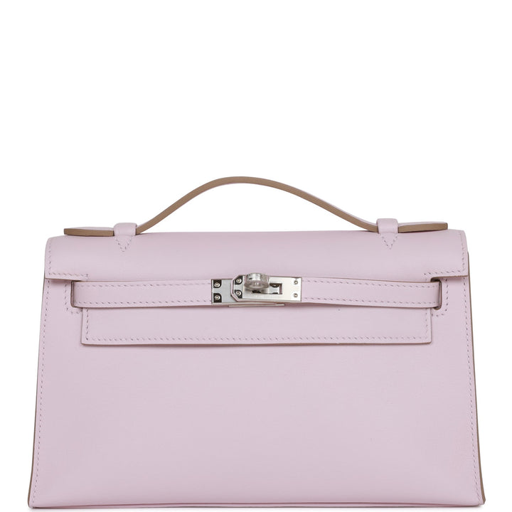 Top quality Hermes Kelly Pochette Mauve Pale Swift Palladium Hardware
