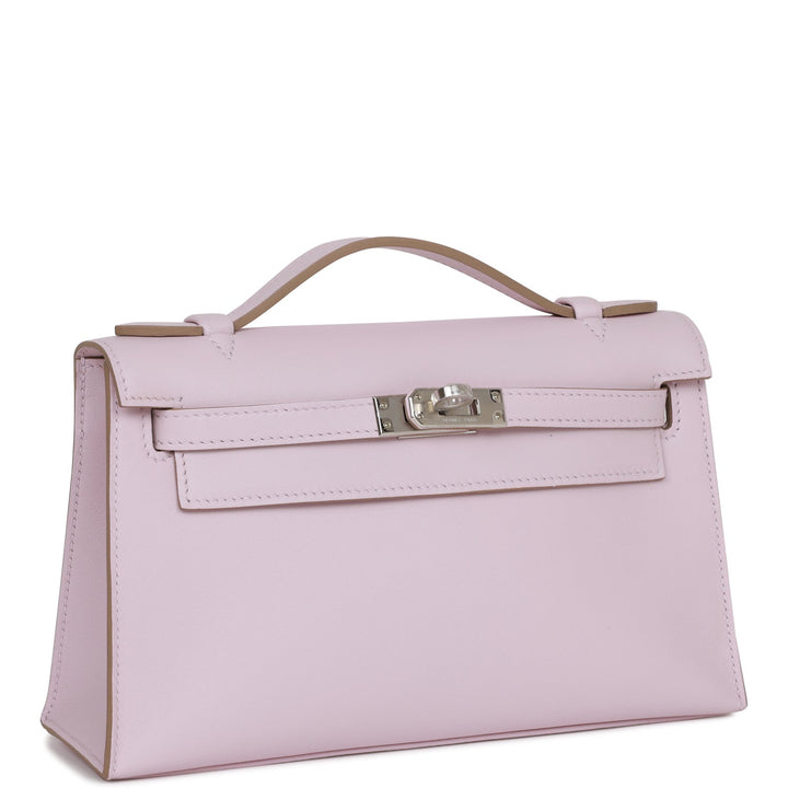Top quality Hermes Kelly Pochette Mauve Pale Swift Palladium Hardware