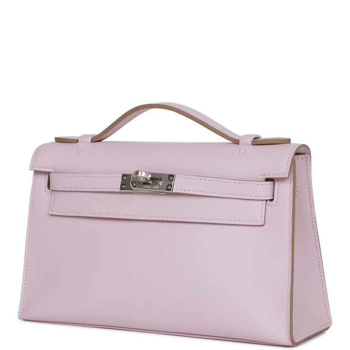 Top quality Hermes Kelly Pochette Mauve Pale Swift Palladium Hardware