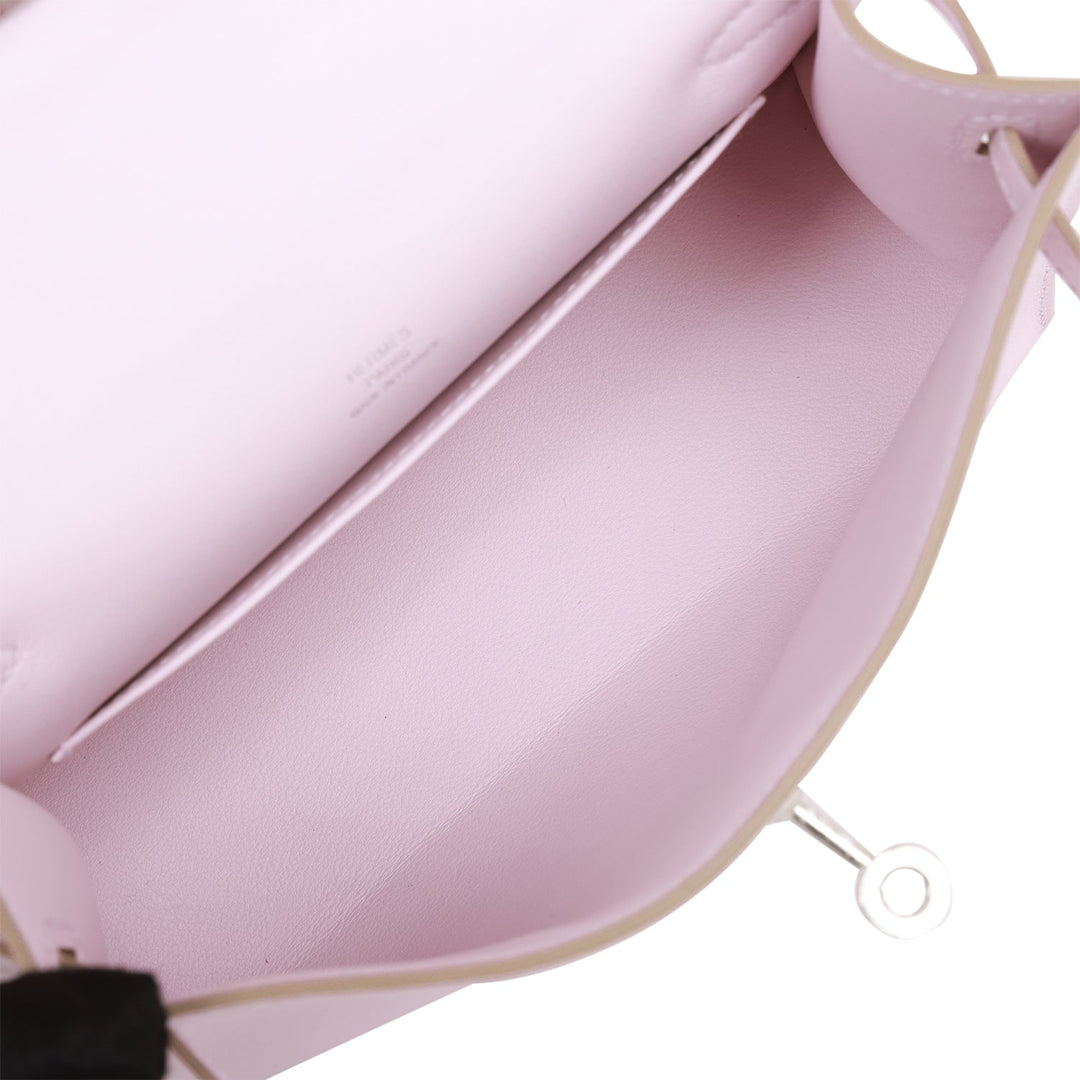 Top quality Hermes Kelly Pochette Mauve Pale Swift Palladium Hardware
