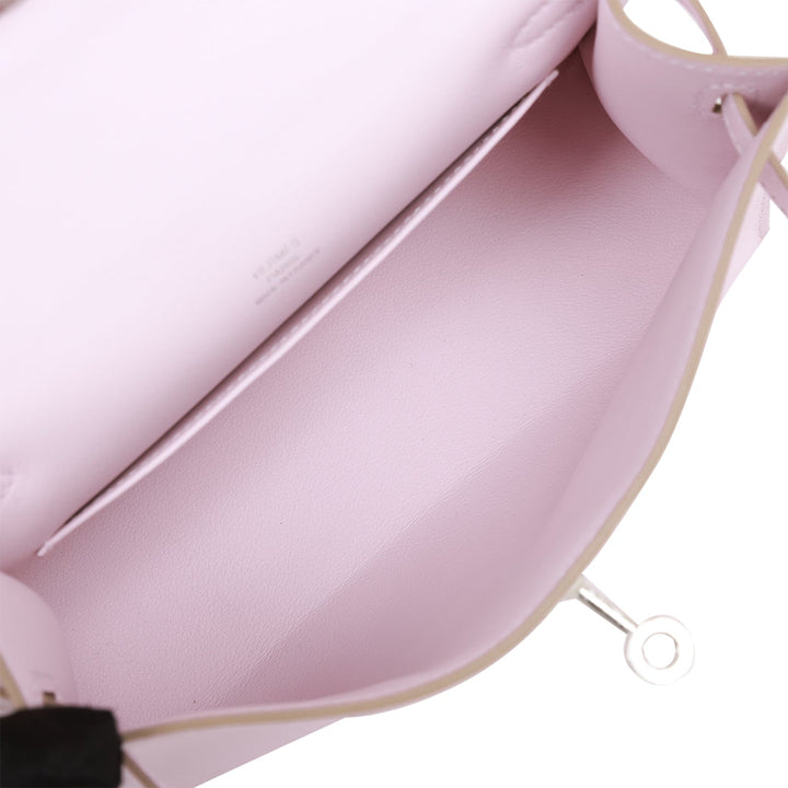 Top quality Hermes Kelly Pochette Mauve Pale Swift Palladium Hardware