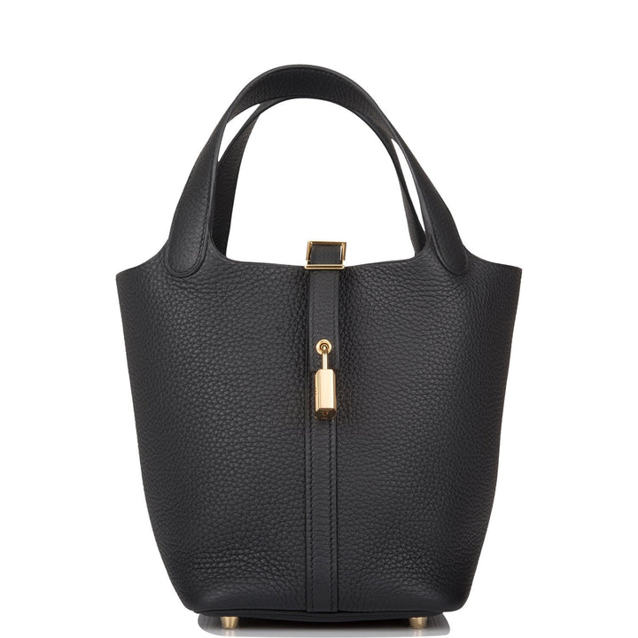 Top quality Hermes Black Clemence Picotin Lock 18cm Gold Hardware