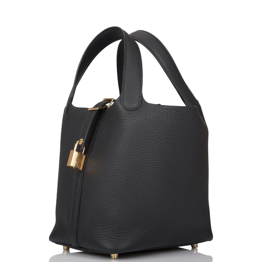 Top quality Hermes Black Clemence Picotin Lock 18cm Gold Hardware