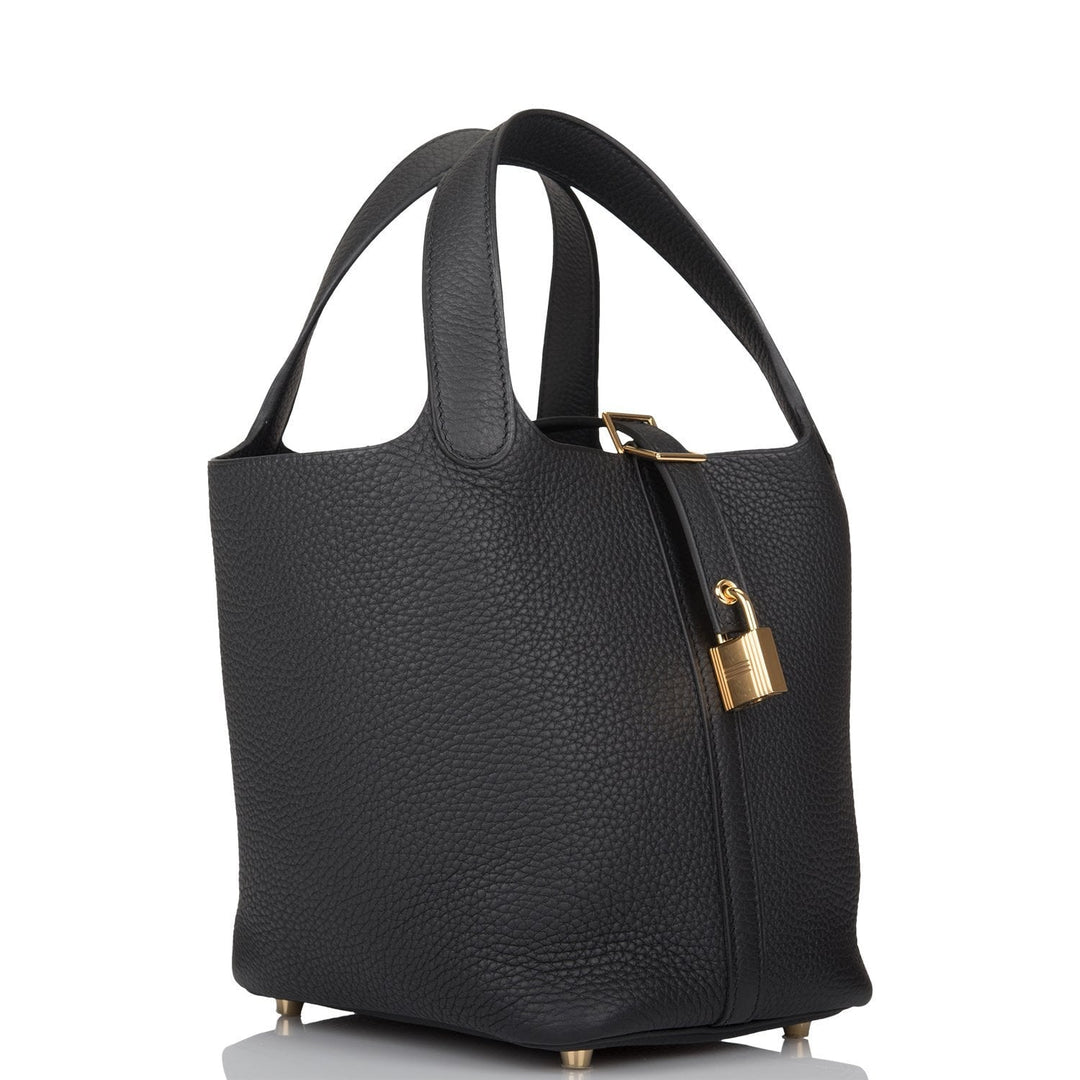 Top quality Hermes Black Clemence Picotin Lock 18cm Gold Hardware