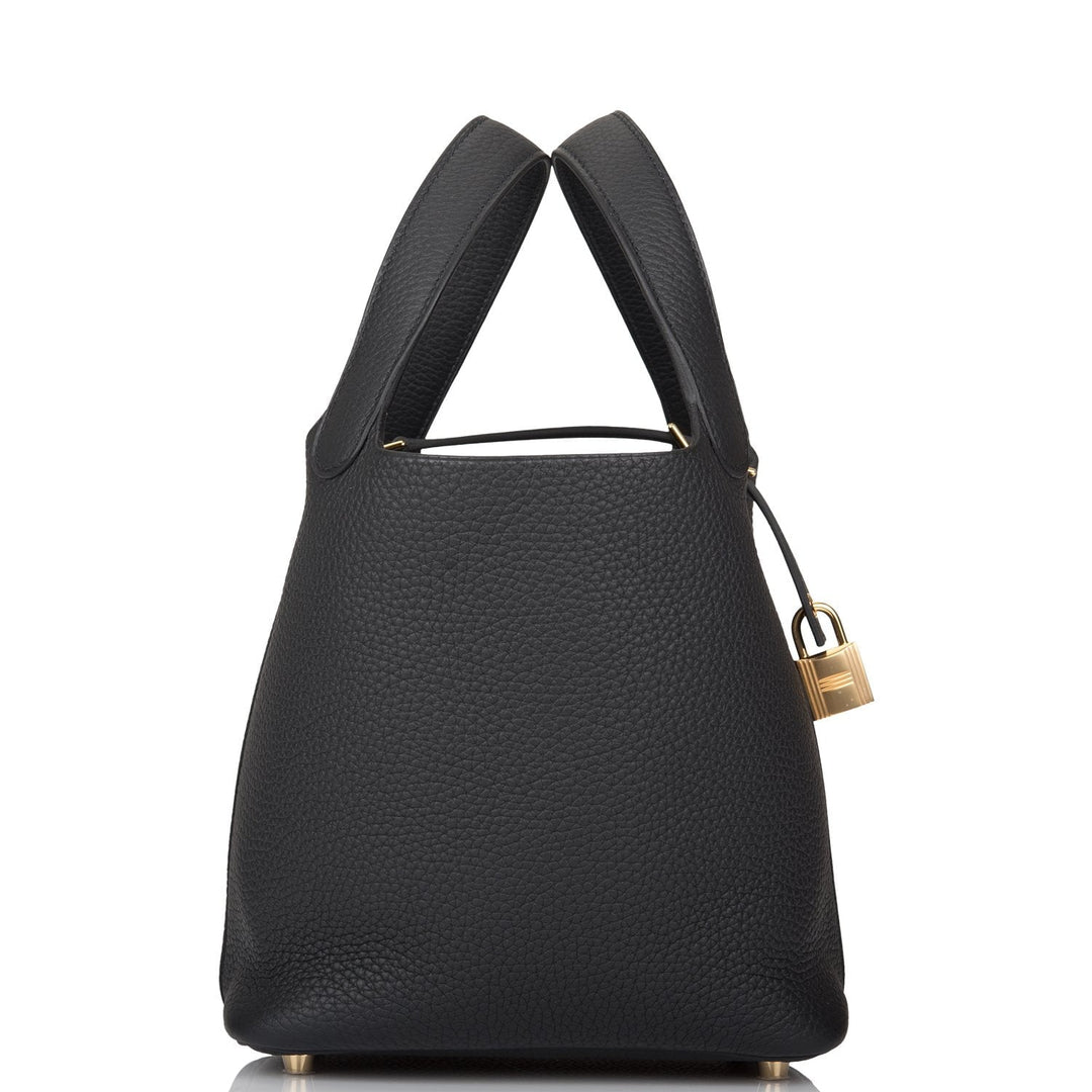 Top quality Hermes Black Clemence Picotin Lock 18cm Gold Hardware