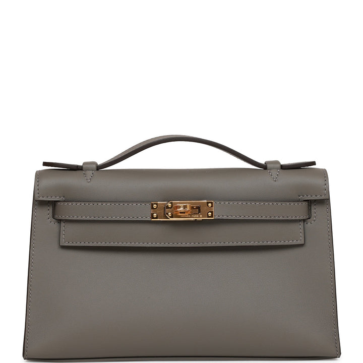 Hermes Kelly Pochette Gris Meyer Swift Gold Hardware