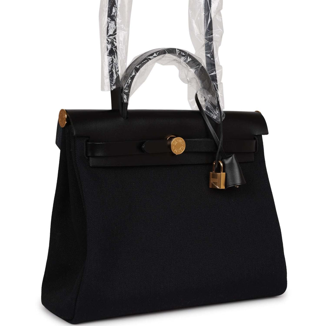 Top quality Hermes Herbag Zip PM 31 Black Toile H Berline Hunter Gold Hardware
