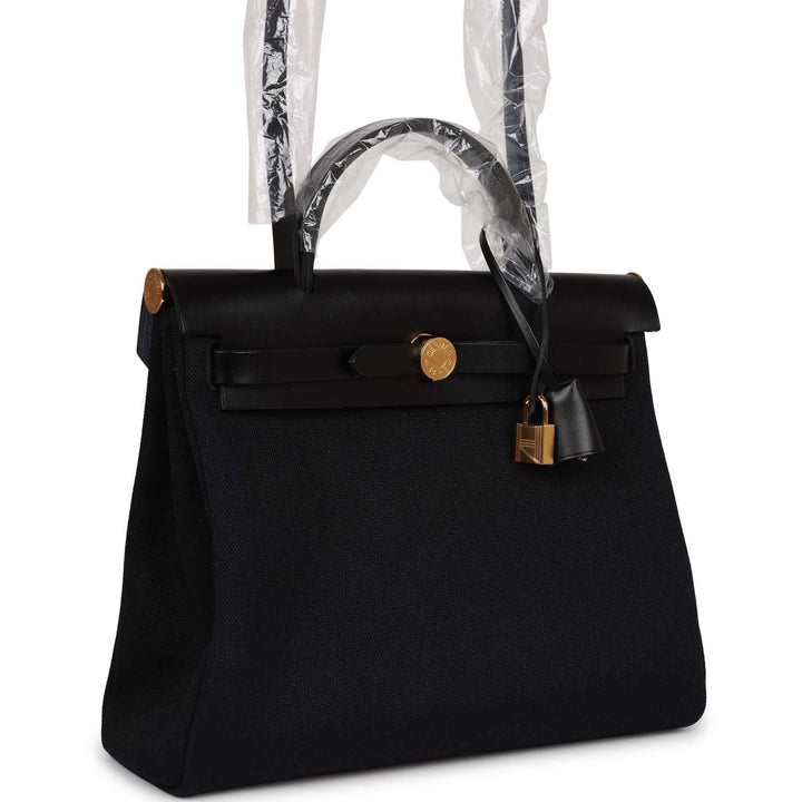 Top quality Hermes Herbag Zip PM 31 Black Toile H Berline Hunter Gold Hardware