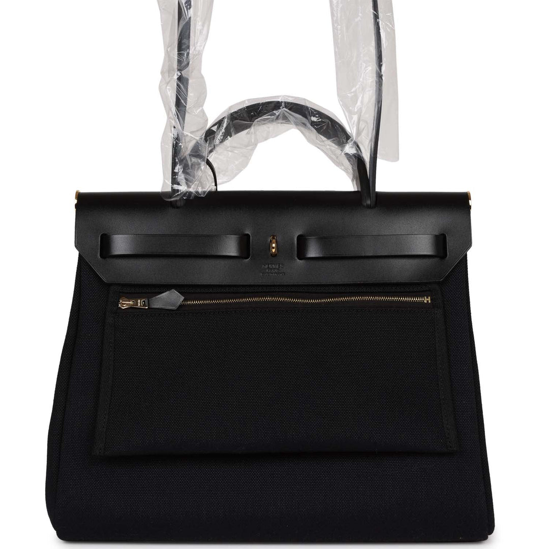 Top quality Hermes Herbag Zip PM 31 Black Toile H Berline Hunter Gold Hardware