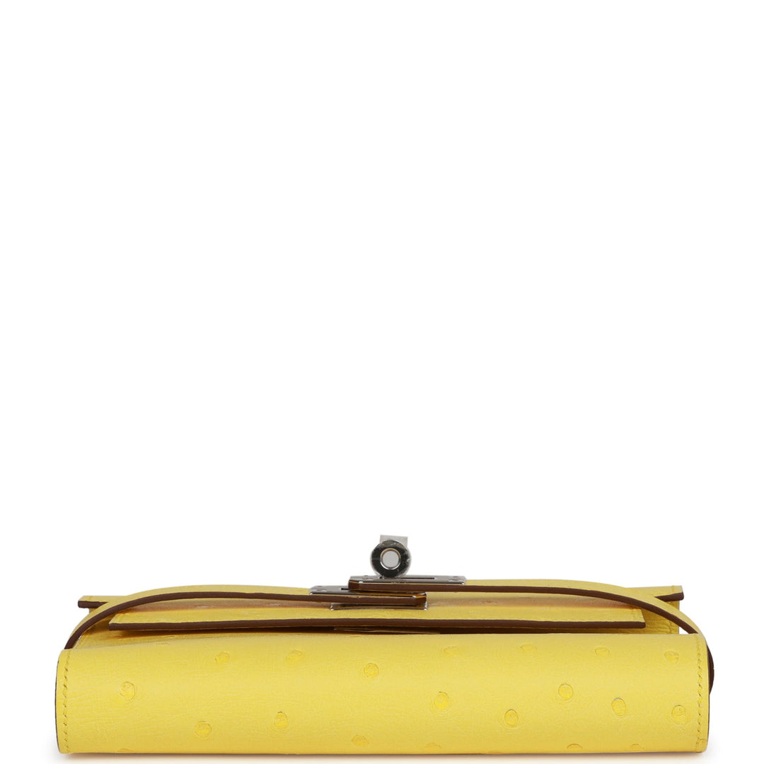 Premium Handmade Hermes Medium Kelly Depliant Wallet Jaune Citron Ostrich Palladium Hardware