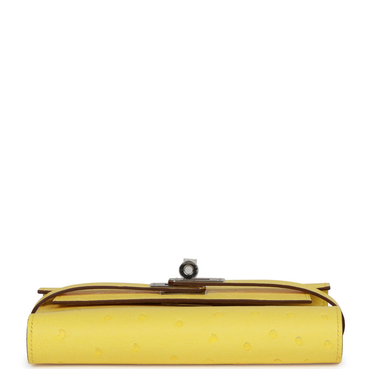 Premium Handmade Hermes Medium Kelly Depliant Wallet Jaune Citron Ostrich Palladium Hardware