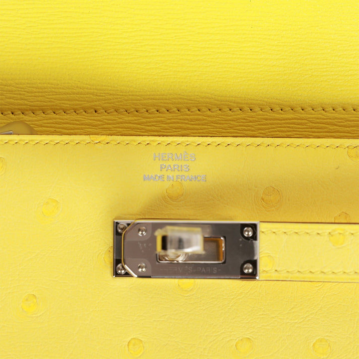 Premium Handmade Hermes Medium Kelly Depliant Wallet Jaune Citron Ostrich Palladium Hardware