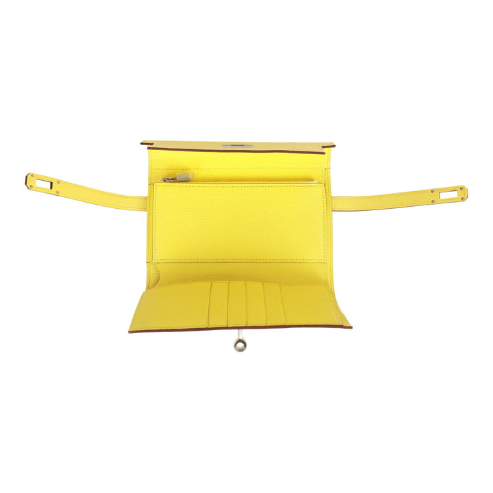 Premium Handmade Hermes Medium Kelly Depliant Wallet Jaune Citron Ostrich Palladium Hardware