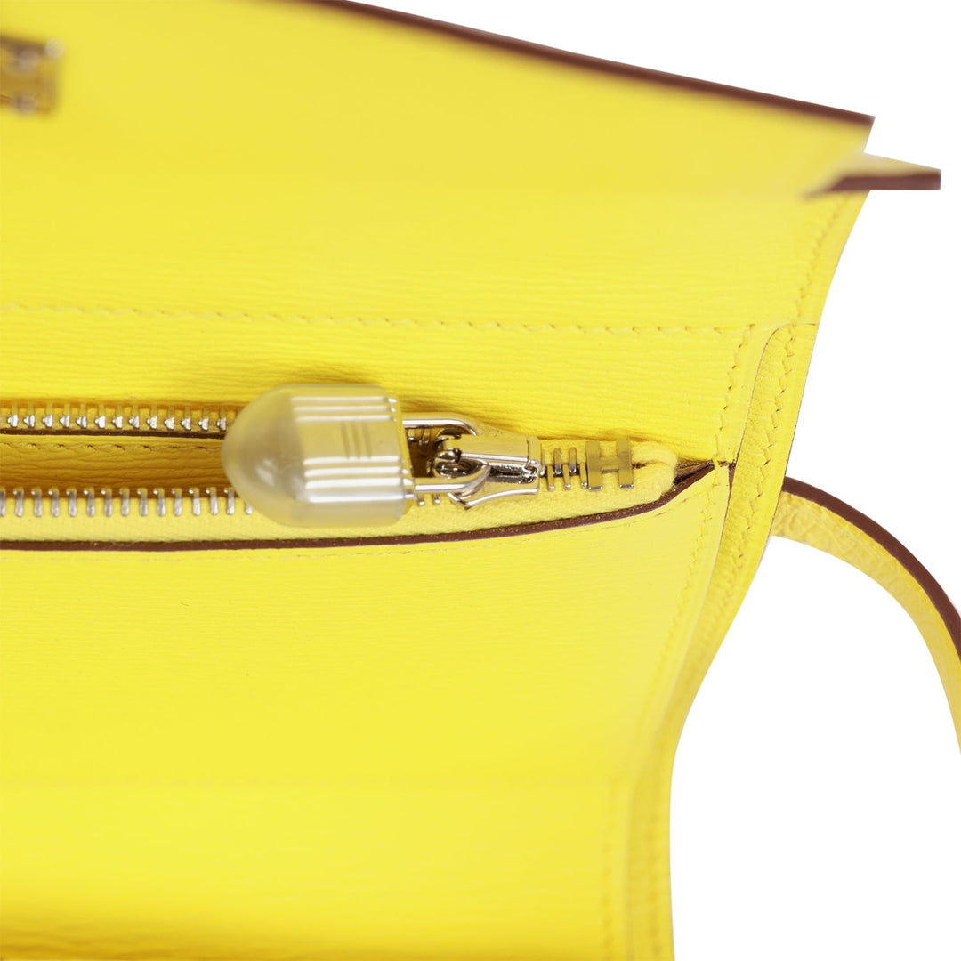 Premium Handmade Hermes Medium Kelly Depliant Wallet Jaune Citron Ostrich Palladium Hardware