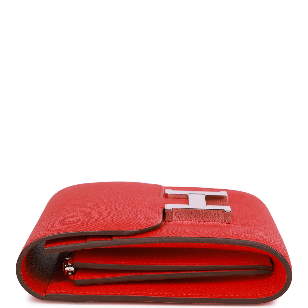 Top quality Hermes Constance Compact Wallet Rouge de Coeur Epsom Rose Sakura Enamel and Palladium Hardware
