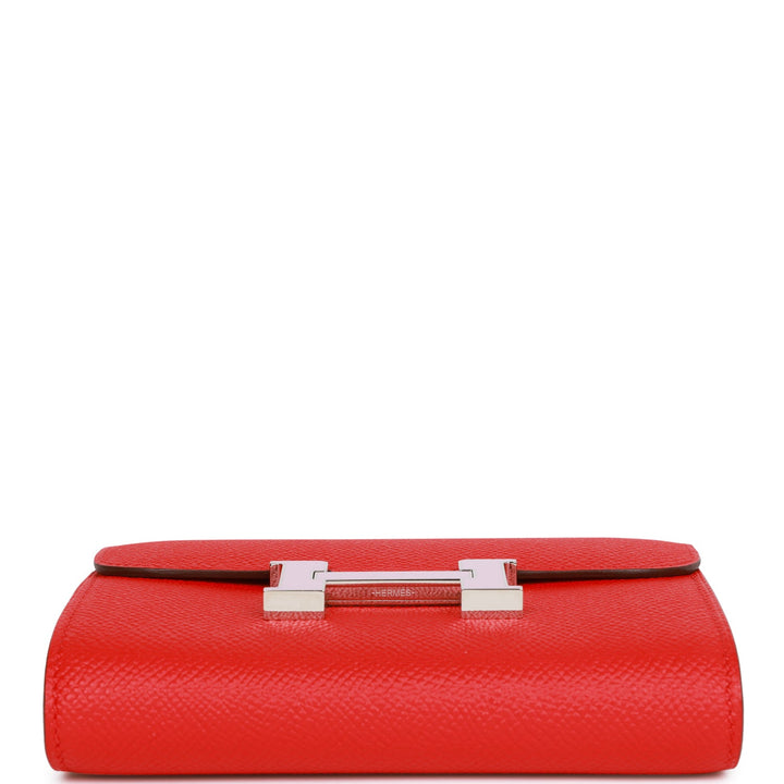 Top quality Hermes Constance Compact Wallet Rouge de Coeur Epsom Rose Sakura Enamel and Palladium Hardware