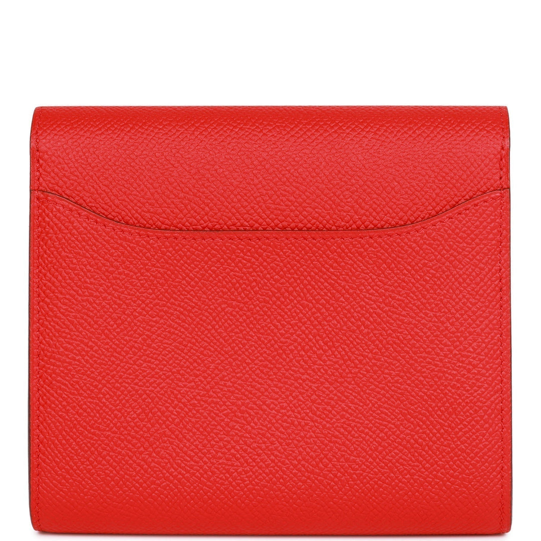 Top quality Hermes Constance Compact Wallet Rouge de Coeur Epsom Rose Sakura Enamel and Palladium Hardware