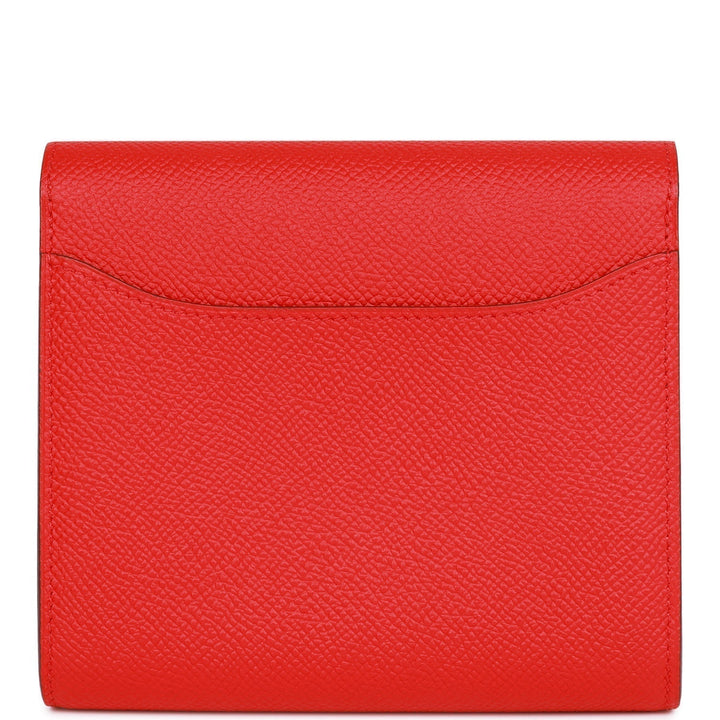 Top quality Hermes Constance Compact Wallet Rouge de Coeur Epsom Rose Sakura Enamel and Palladium Hardware