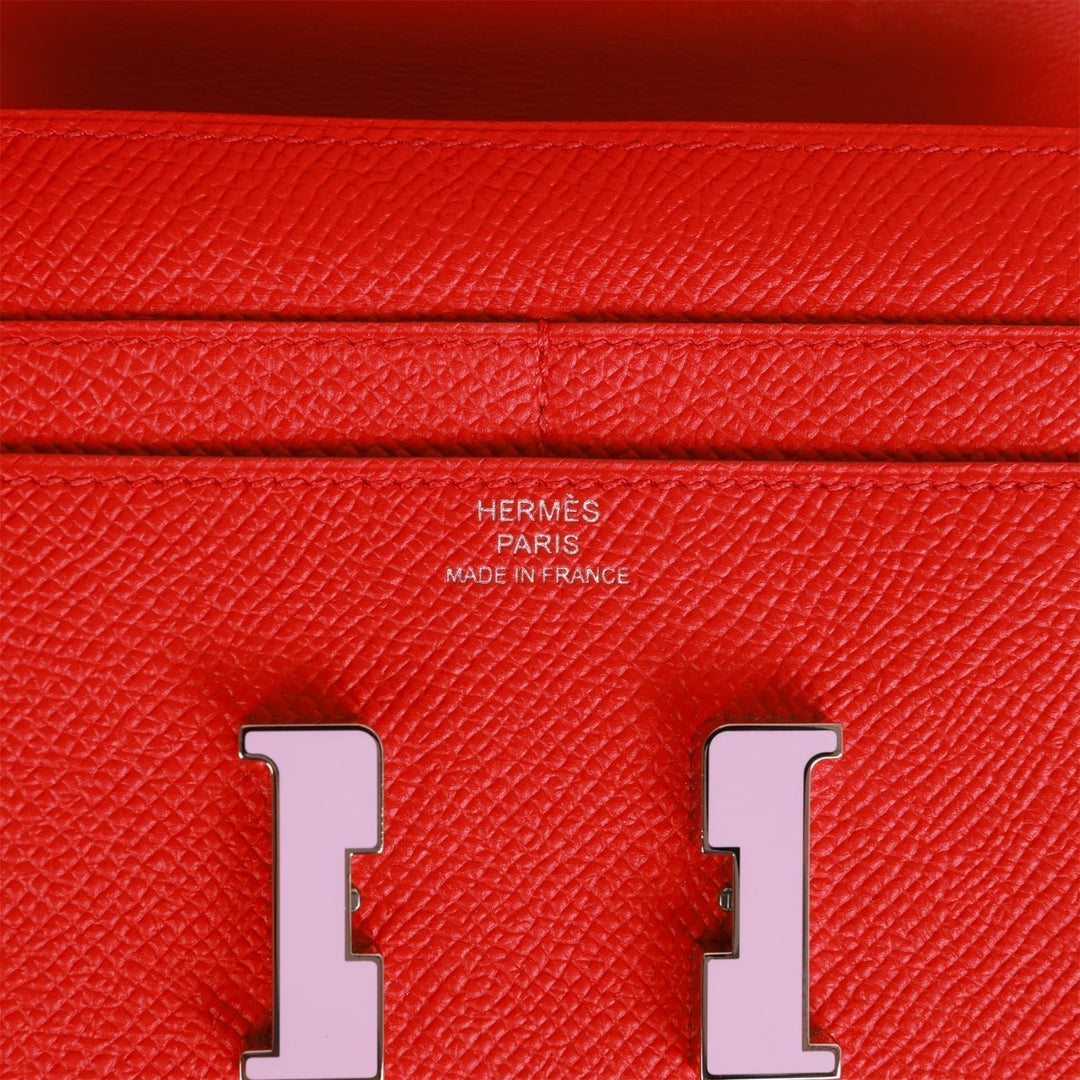 Top quality Hermes Constance Compact Wallet Rouge de Coeur Epsom Rose Sakura Enamel and Palladium Hardware