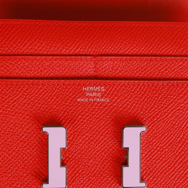 Top quality Hermes Constance Compact Wallet Rouge de Coeur Epsom Rose Sakura Enamel and Palladium Hardware