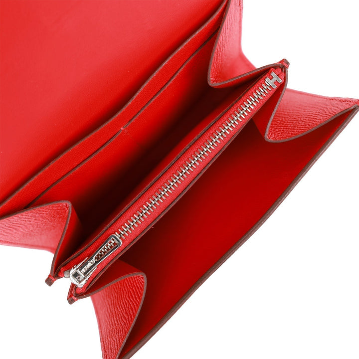 Top quality Hermes Constance Compact Wallet Rouge de Coeur Epsom Rose Sakura Enamel and Palladium Hardware