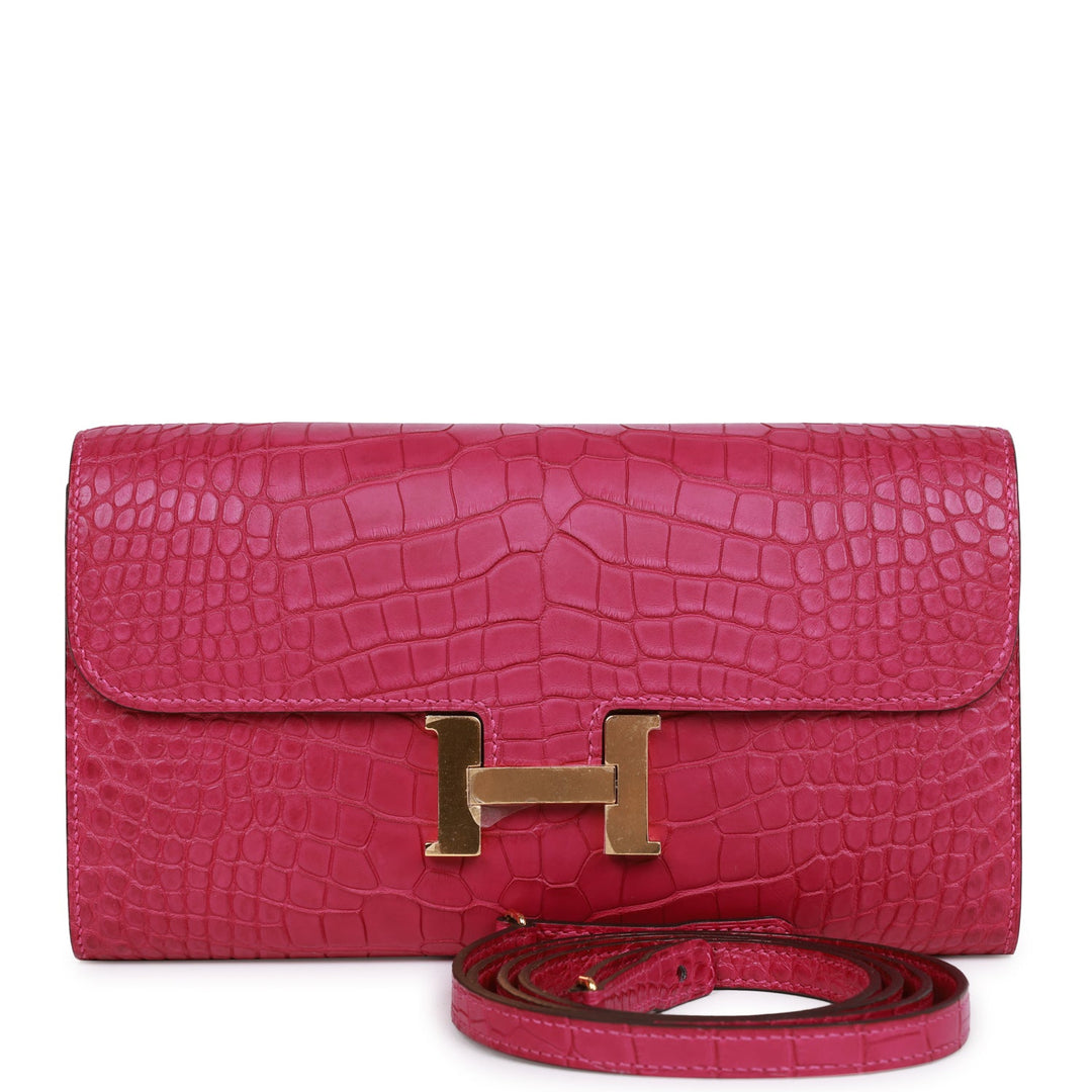 Top quality Hermes Constance Wallet To Go Rose Scheherazade Matte Alligator Gold Hardware