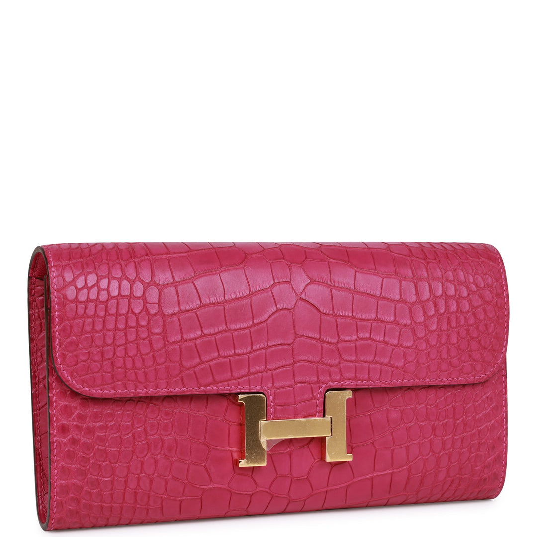 Top quality Hermes Constance Wallet To Go Rose Scheherazade Matte Alligator Gold Hardware