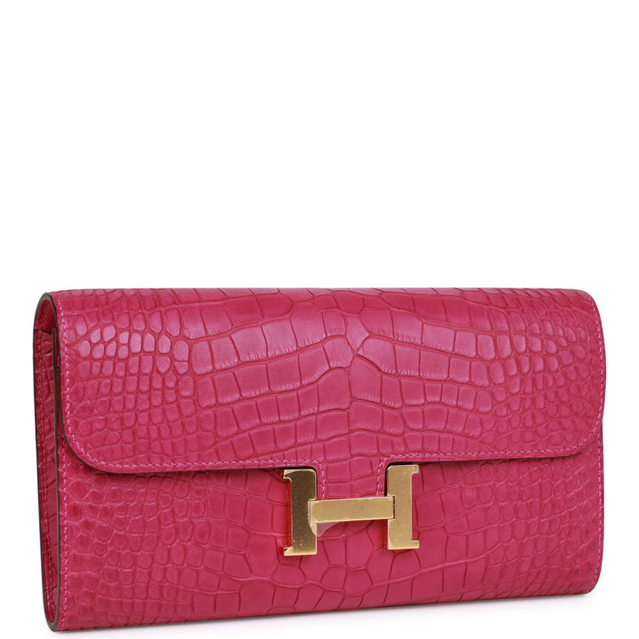 Top quality Hermes Constance Wallet To Go Rose Scheherazade Matte Alligator Gold Hardware