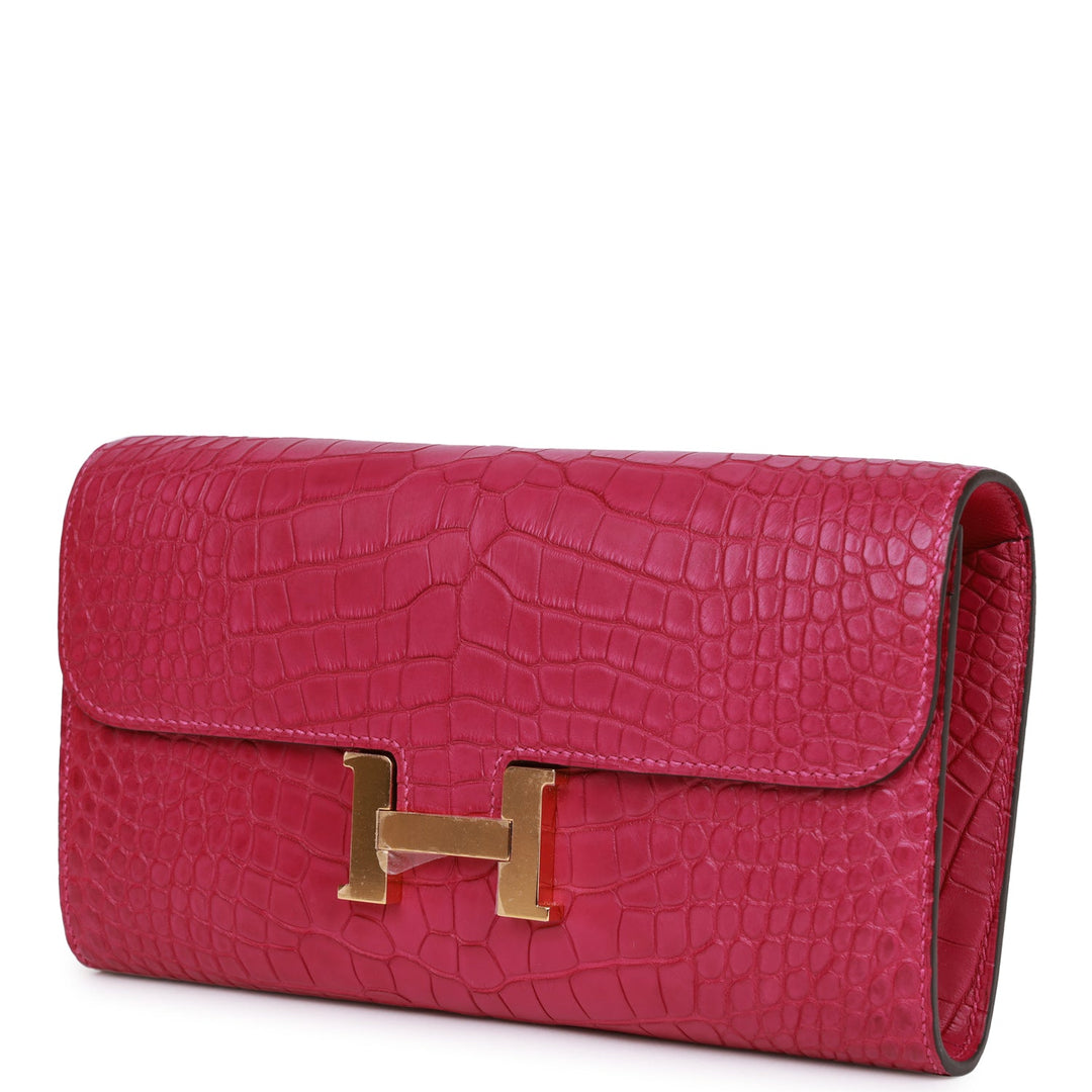 Top quality Hermes Constance Wallet To Go Rose Scheherazade Matte Alligator Gold Hardware