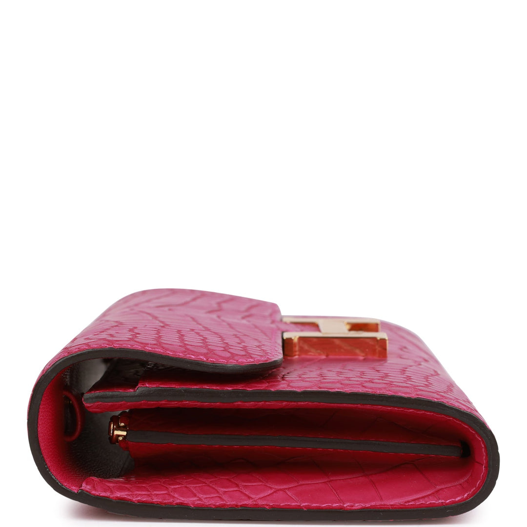 Top quality Hermes Constance Wallet To Go Rose Scheherazade Matte Alligator Gold Hardware