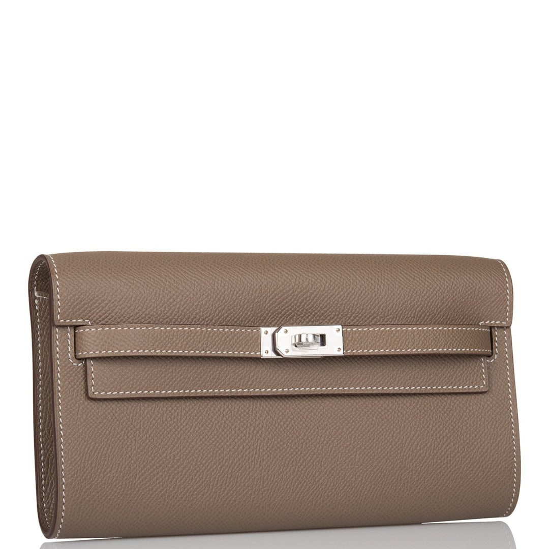 Top quality Hermes Kelly Wallet To Go Etoupe Epsom Palladium Hardware