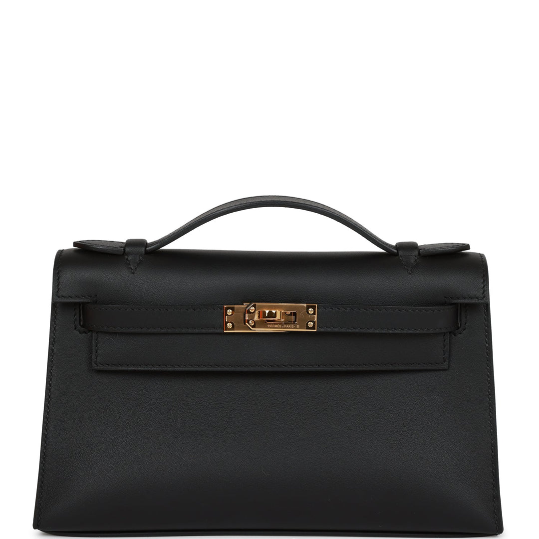 Top quality Hermes Kelly Pochette Black Swift Gold Hardware