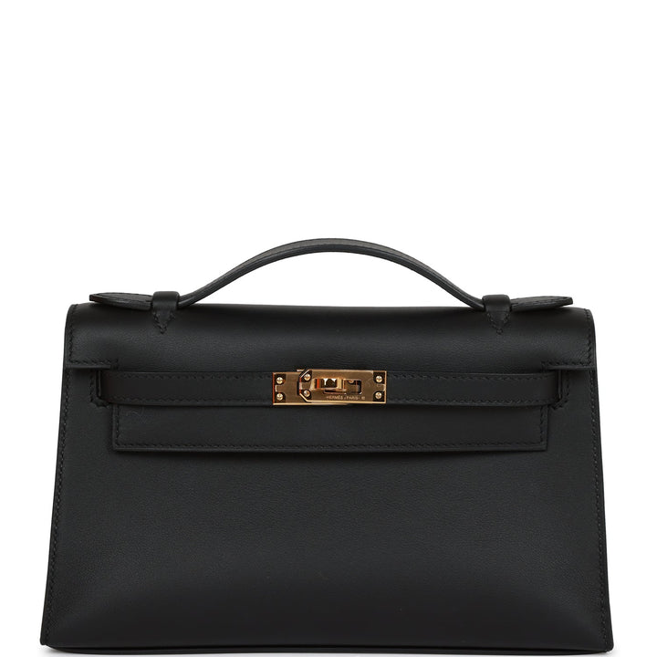 Top quality Hermes Kelly Pochette Black Swift Gold Hardware