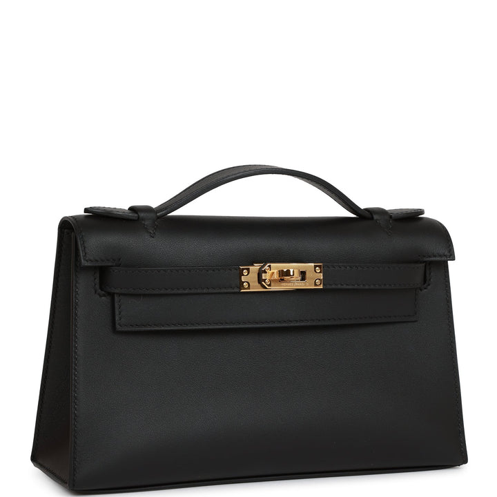 Top quality Hermes Kelly Pochette Black Swift Gold Hardware