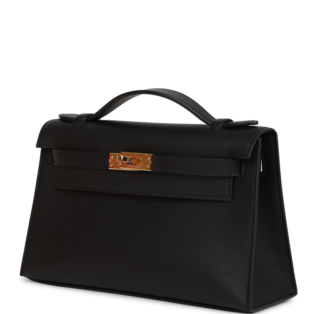 Top quality Hermes Kelly Pochette Black Swift Gold Hardware