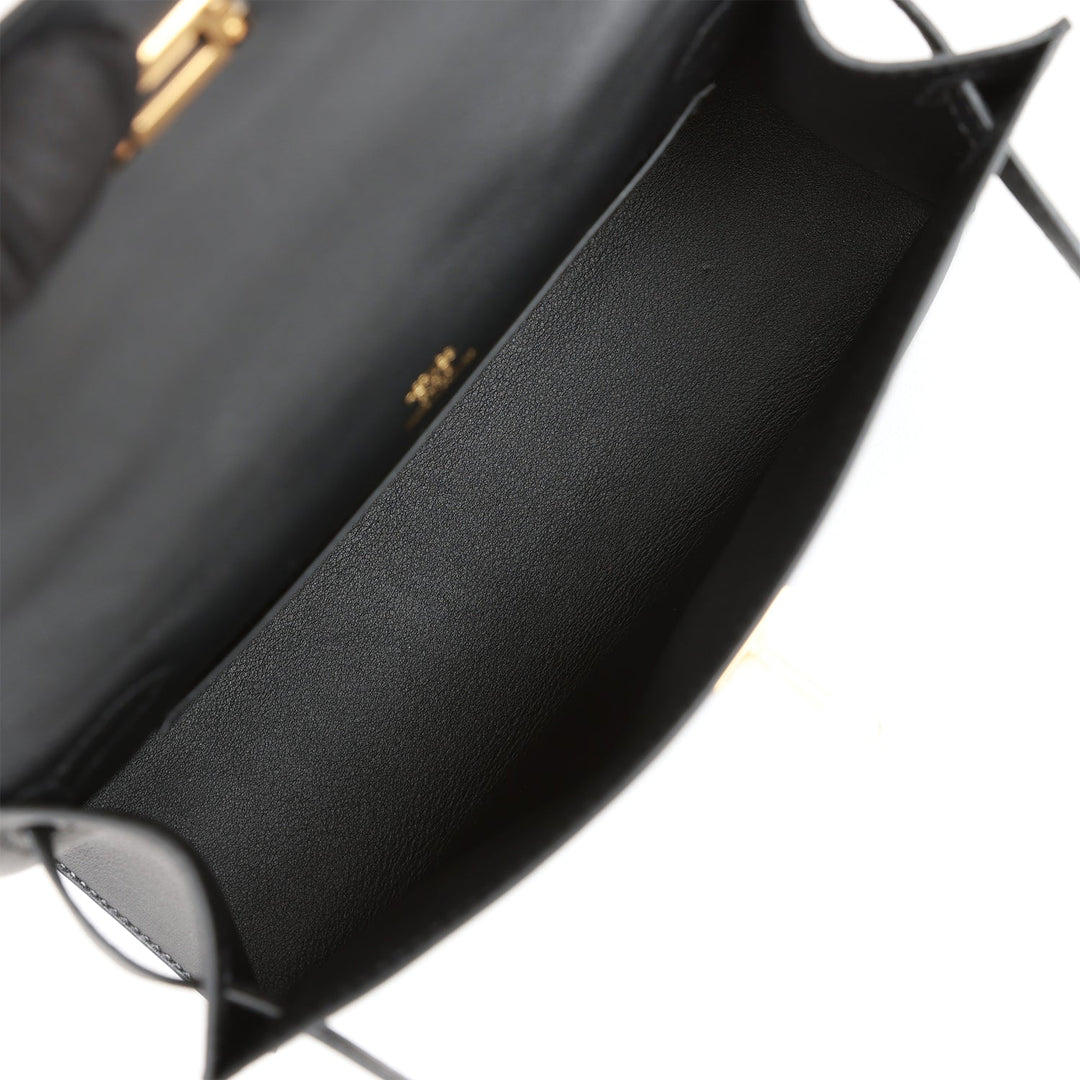 Top quality Hermes Kelly Pochette Black Swift Gold Hardware