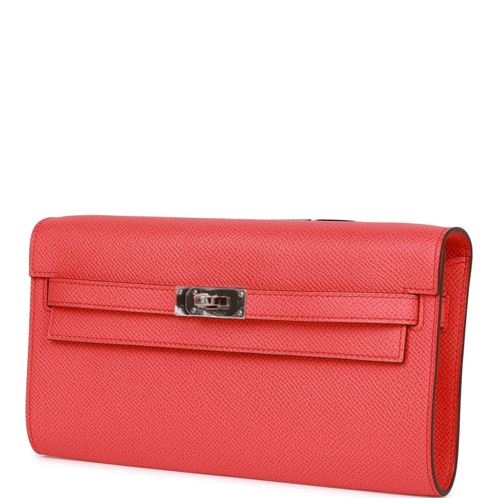 Top quality Hermes Kelly Wallet To Go Rose Texas Epsom Palladium Hardware