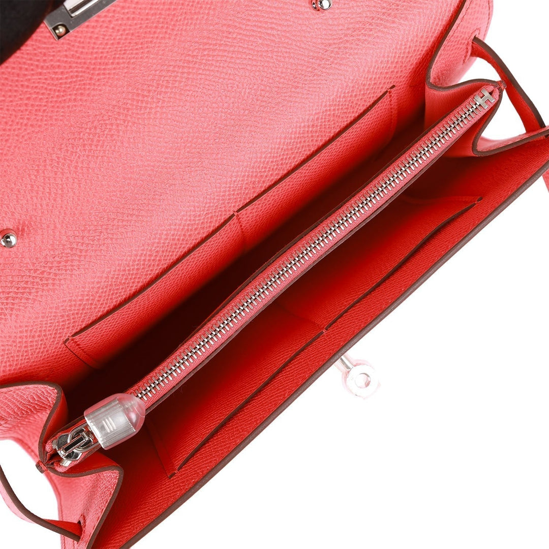 Top quality Hermes Kelly Wallet To Go Rose Texas Epsom Palladium Hardware