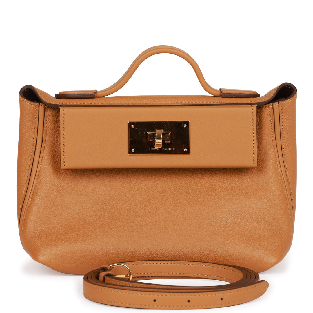 Top quality Hermes Mini 24/24 Bag Caramel Evercolor and Sesame Swift Verso Gold Hardware