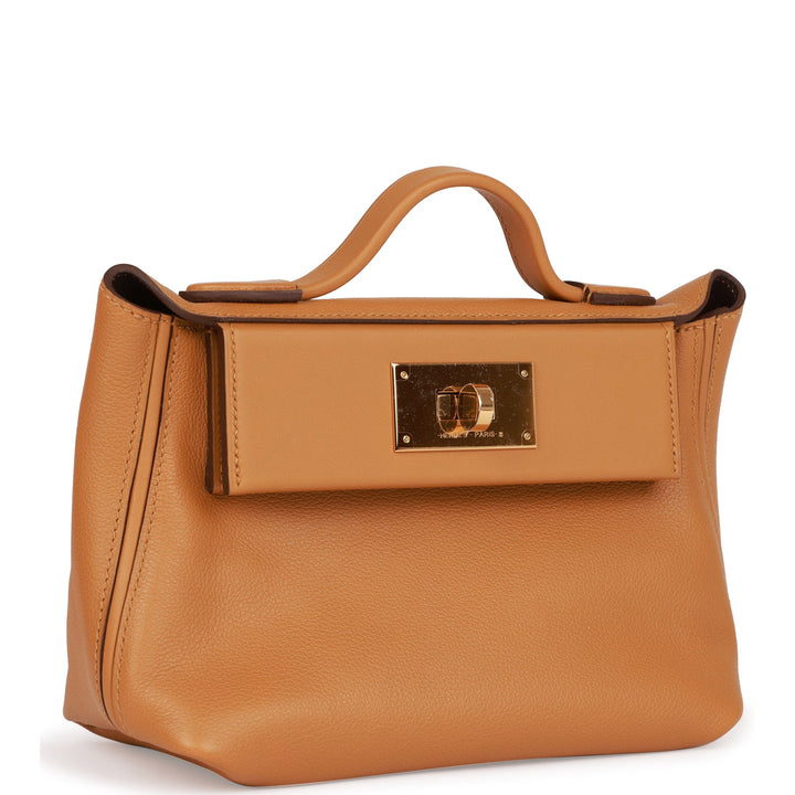 Top quality Hermes Mini 24/24 Bag Caramel Evercolor and Sesame Swift Verso Gold Hardware